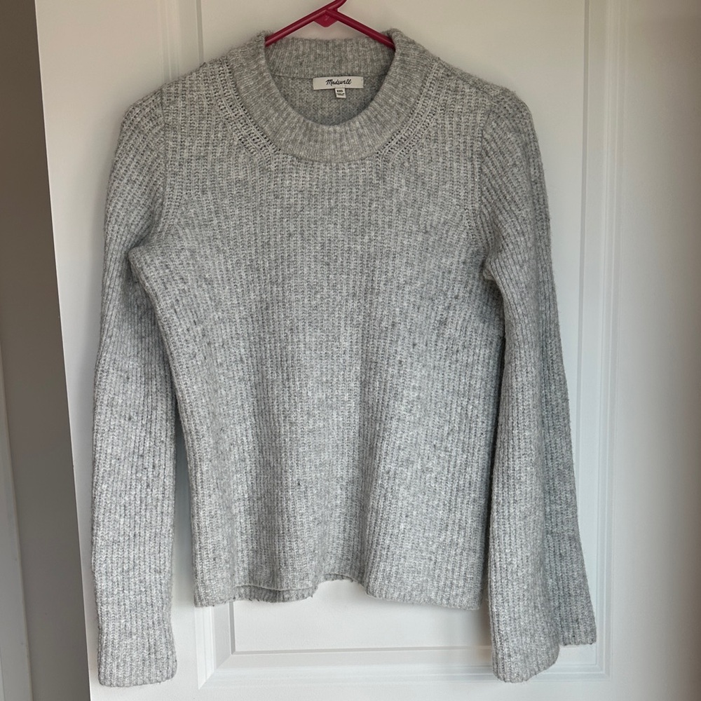Madewell Bell Sleeve Sweater XXS Light Gray Knit Ribbed Pullover